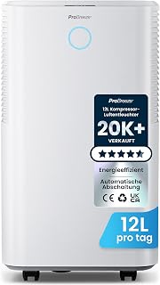 Pro Breeze OmniDry Deshumidificador 12 L, bajo consumo, silencioso, 3 modos, higrostato, LED, temporizador 24 h, tubo dr